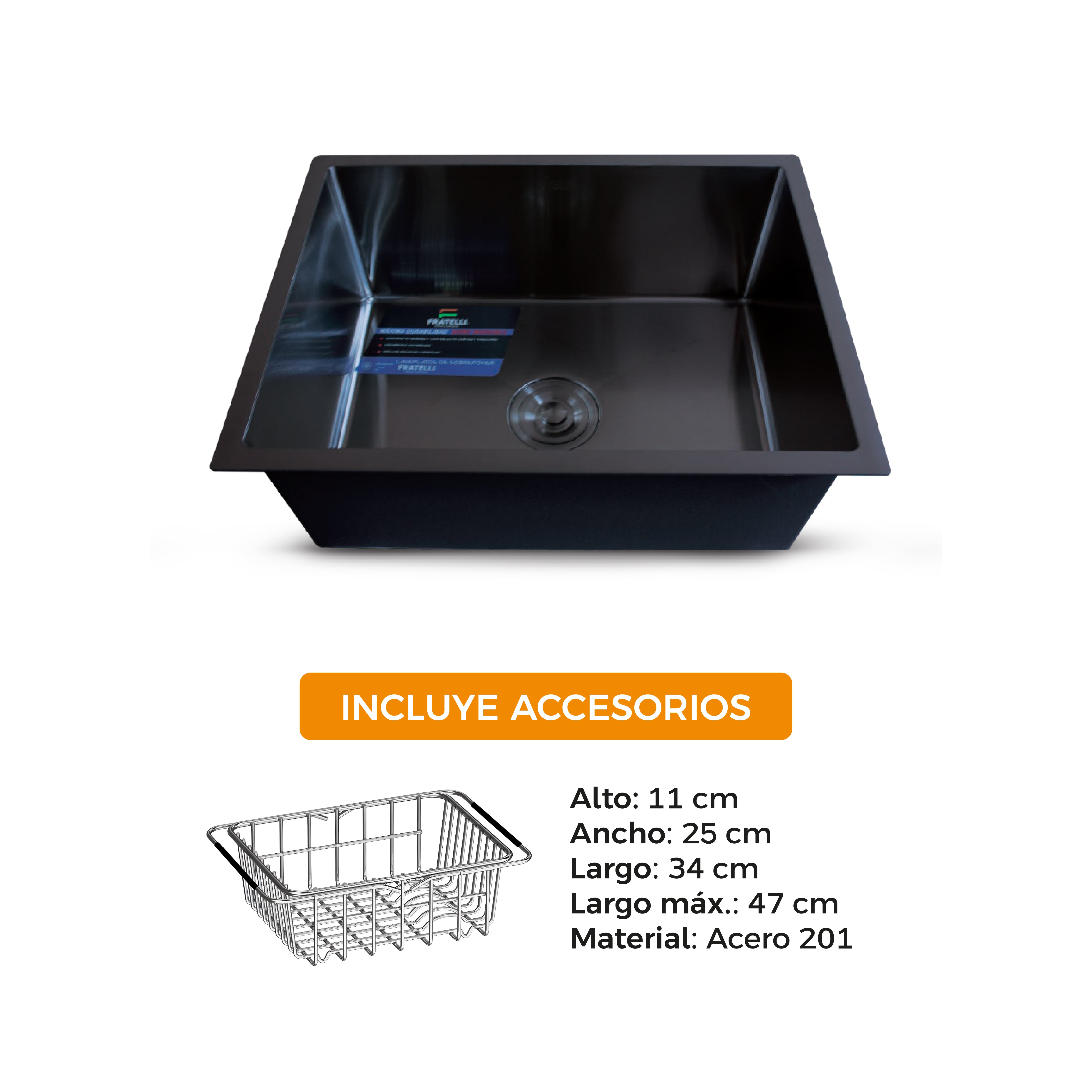 Lavadero P/ Marmol 59X45X23Cm Nano Black Infinity Premium - Fratelli